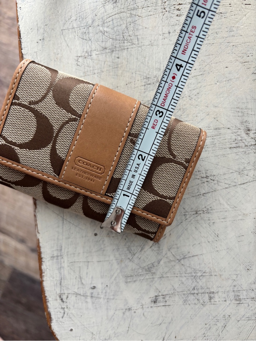 Coach Brown Signature Jacquard and Tan Leather Wallet - Picture 6 of 9